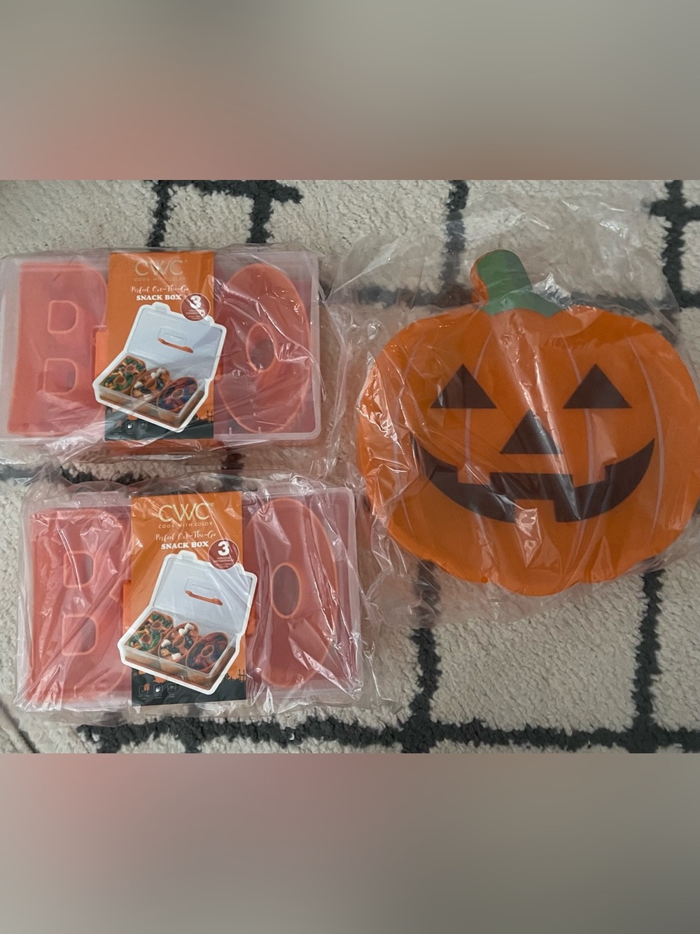 Cook with Color 1 Pumpkin & 2 BOO Figural Snackle Box Food Storage New
